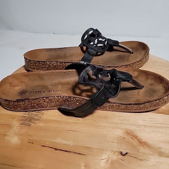 Tory Burch Miller Cloud Black Patent Leather 10 M Flip Flops - Picture 11 of 11